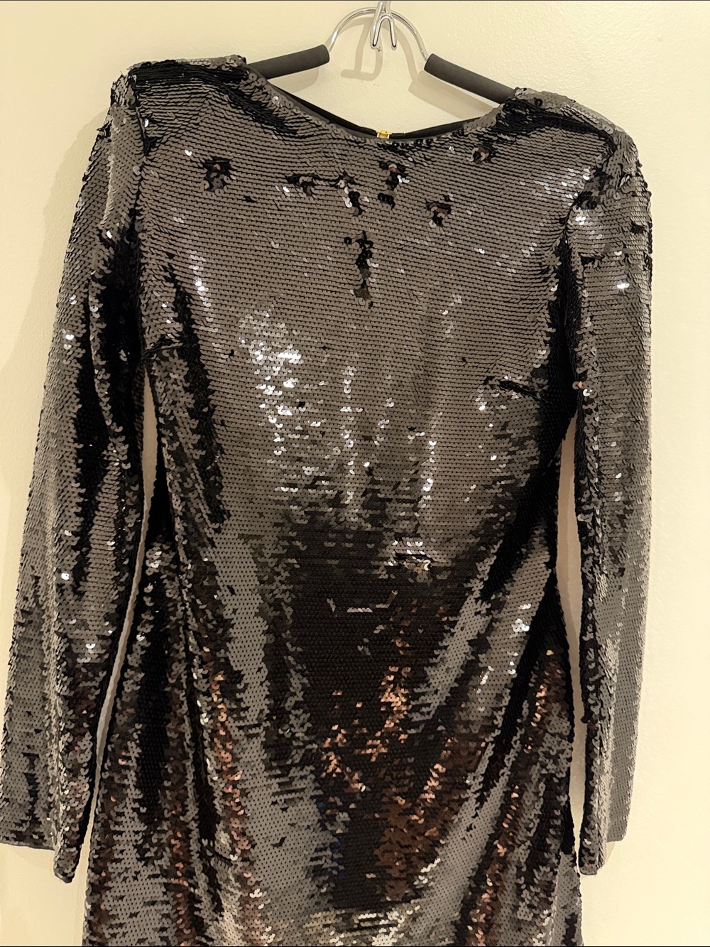 Frame Black Sequin Long Sleeve  Open Back Women's Party Dress Size L New!